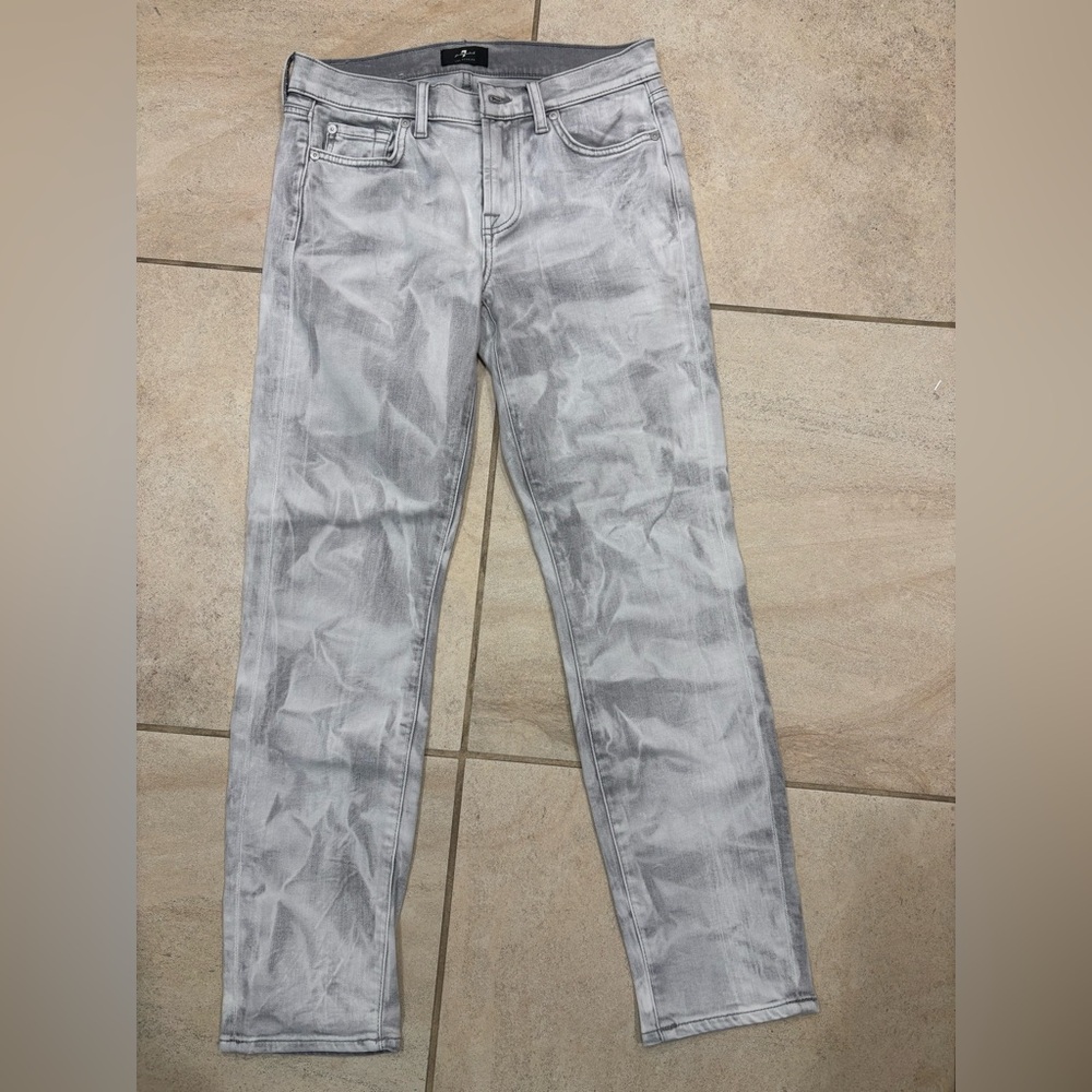 7 for all Mankind The Ankle Skinny Jeans Size 28 Gray White.EUC $225 msrp